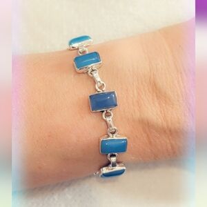 Blue Chalcedony 925 Sterling Silver Bracelet
